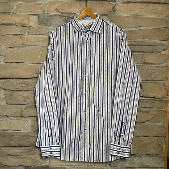 Robert Graham Men’s Dress Shirt XLT Striped Button Front Long Sleeve 100% Cotton - Picture 1 of 11